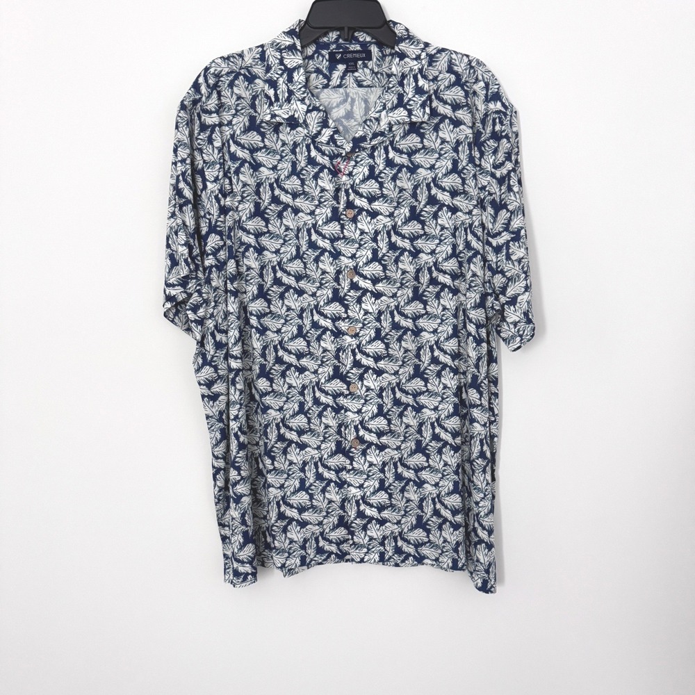 Cremieux Mens XXL Short Sleeve Button Down Blue White Cotton Modal